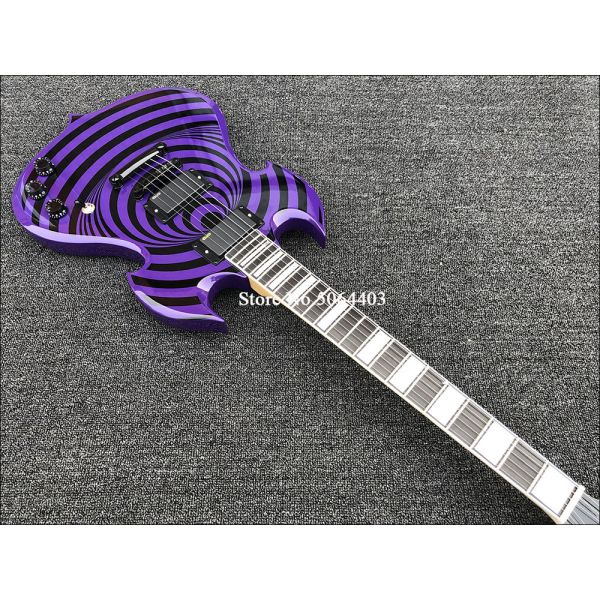 High quality shaped electric guitar purple paint circle black veneer rosewood fingerboard FREE shipping costs