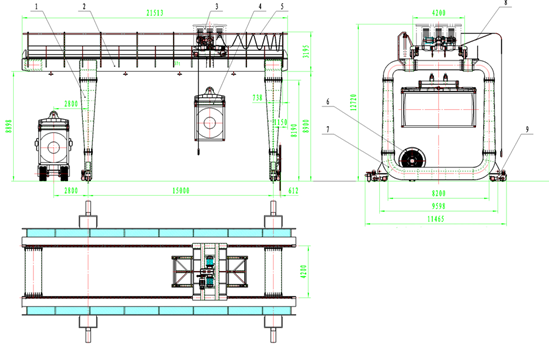 Steel Inventory Yard L-Shape Travelling Gantry Crane / 35t - 35m - 22m /