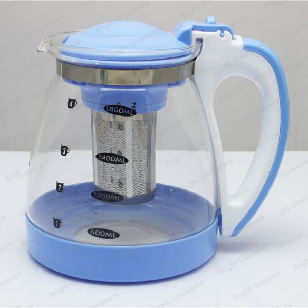 Eco-friendly food grade heat resistant glass teapot with filter, glass water bottle with handle