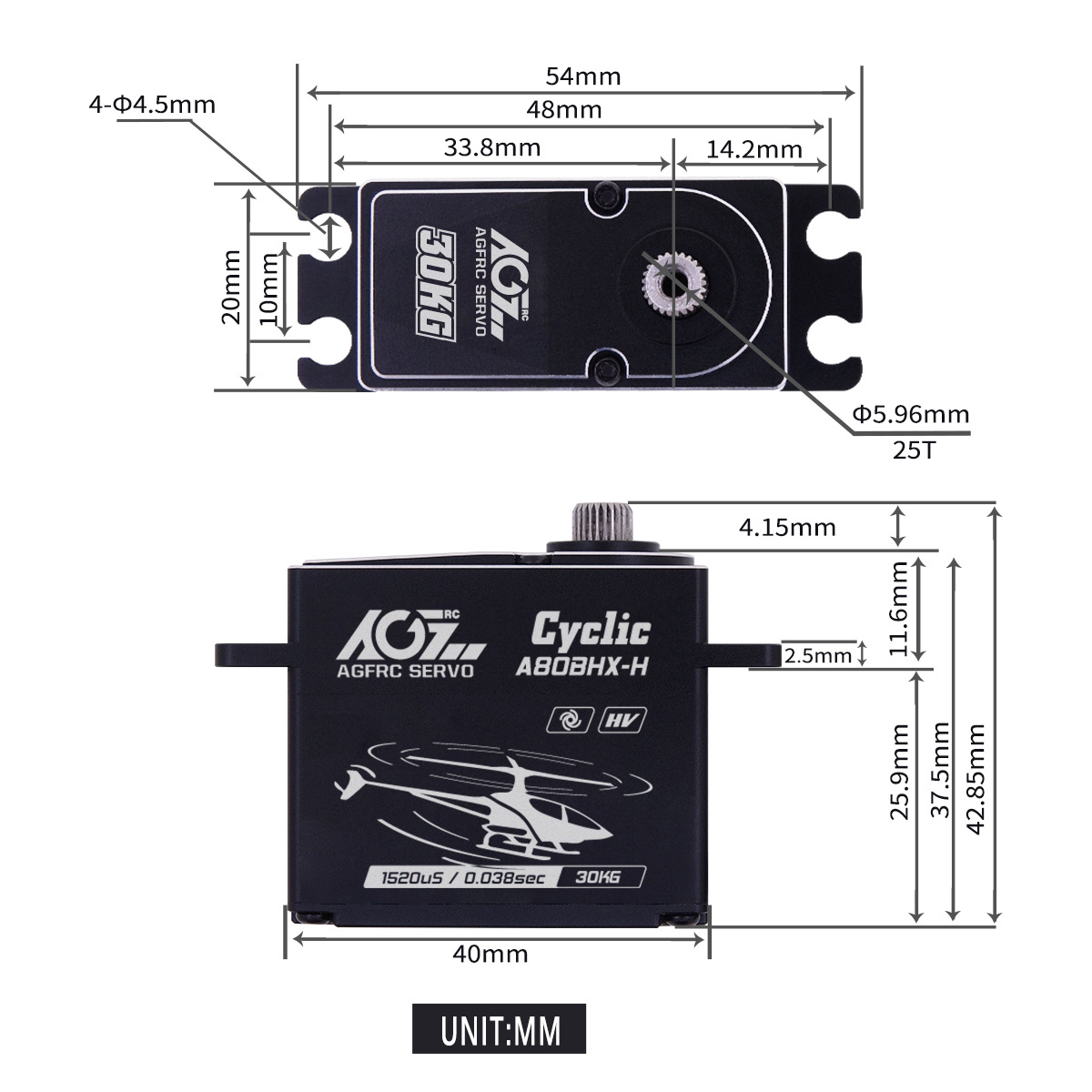Hot Agf A80BHX-H Brushless 30kg High Torque 450-800 Fixed-Wing Helicopter Swashplate Steering Gear