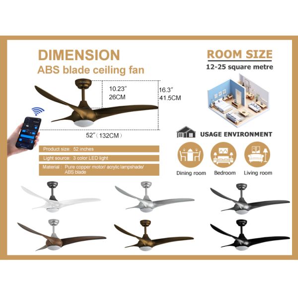 1stshine/OEM Logotipo Ventilador de teto Luz com controle remoto e Smart APP 6 velocidades 3 lâminas