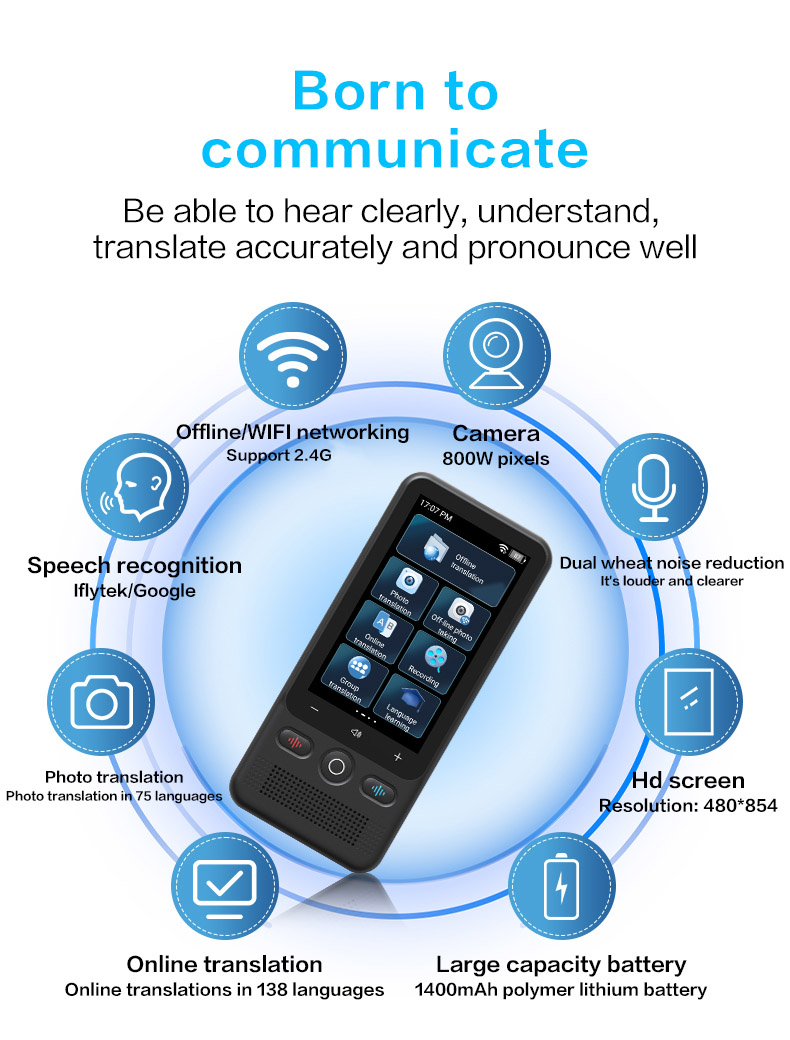 160 Languages Mini Translator Device Touch Screen Online Offline Languages Translation