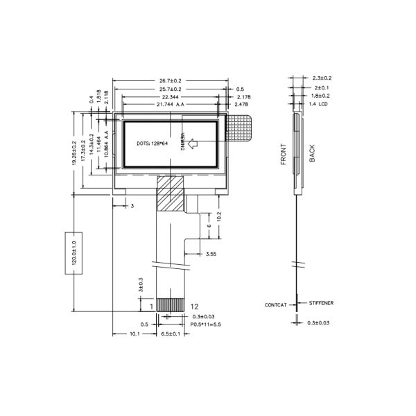 1.3 Inch 128x64 High Contrast LCD Module TFT LCD Display Screen