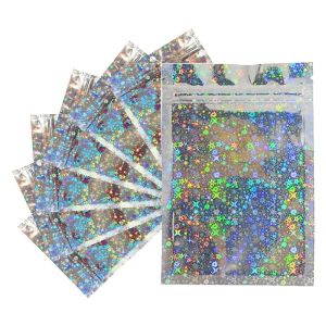 Zipper Top Customized Size Rainbow Holographic Stand Pouch Biodegradable Mylar Plastic Packaging Smell Proof Food Safe