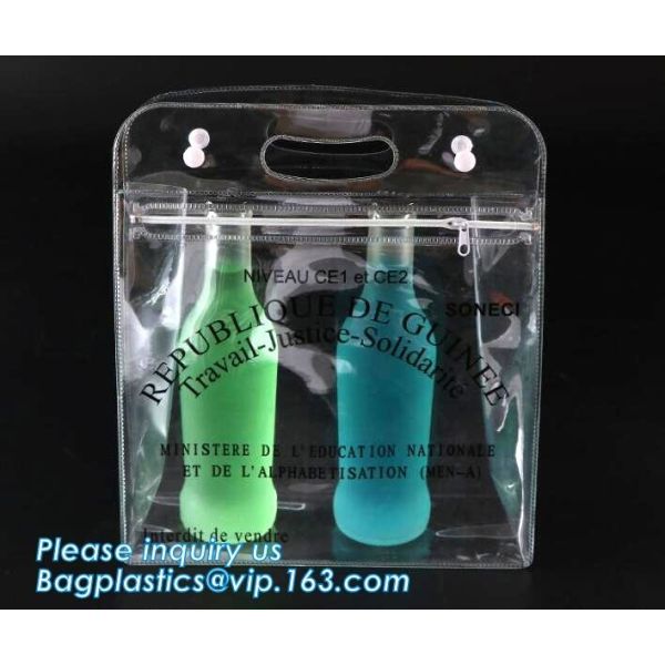 Vinyl Pvc Zipper Heavy Duty Clear Plastic Bags With Handles, Eco-friendly Clear PVC Wine Ice Bag / pvc wine gift ice bag