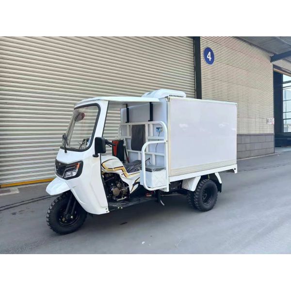 Gasoline Refrigerator Tricycle Three Wheeler 300cc Water Cooled Engine With DC Refrigeration Powered By 48V58Ah Battery And Full Floating Rear Axle For Street Vendors‌ Q3 Upgraded