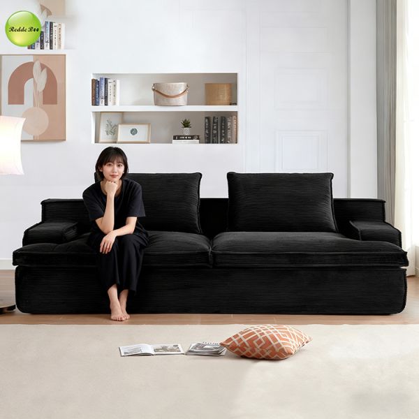 OEM Oversized Fabric Black Microfiber Couch Vacuum Packed 3 Seater