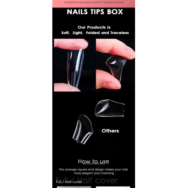 DIY Salón de uñas punta francesa corta Pmma Soft Coffin Gel Tip Presiona en uñas acrílicas para uñas hermosas y de aspecto natural