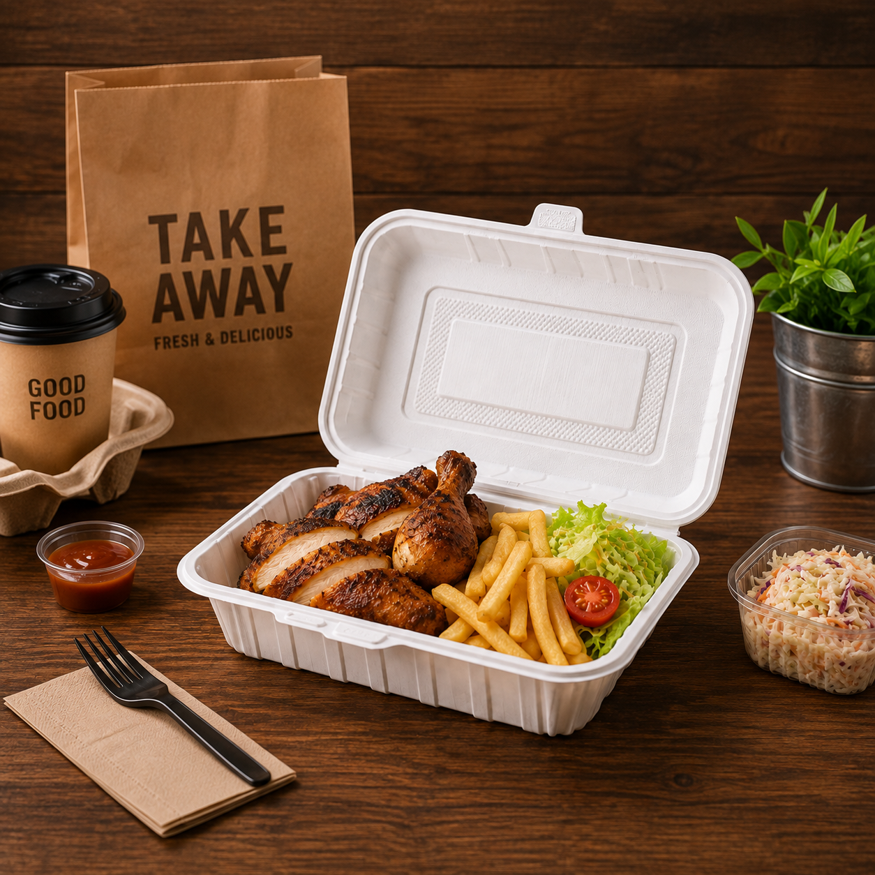 Extra Deep PP Clamshell Takeout Containers 1500ml for Large Portions / Family Meals