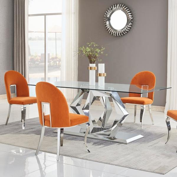 12mm Glass Top SS Dining Tables 6 Seater Home Furniture For Dining Room