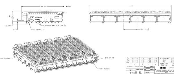 2143307-2 QSFP Cage Ganged (1 x 6) com conector do dissipador de calor Incluído Lightpipe 14 Gb/s