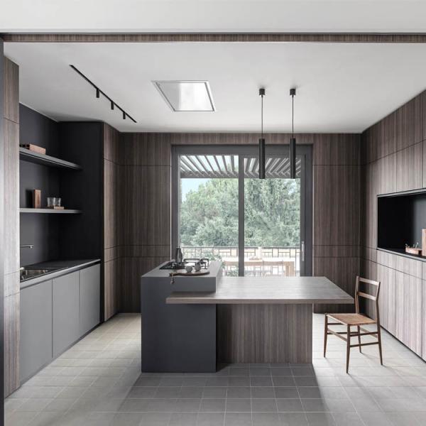 Modular ODM Handleless Kitchen Cabinets Wood Veneer Kitchen Cabinets
