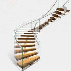 Modern LED Curved Steel Stairs Customized Luxury Powder Coat SUS304
