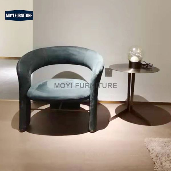 Nordic Minimalist Leather Single Sofa Chair Modern Dining Room Furniture Curved Backrest Dining Chair for Home