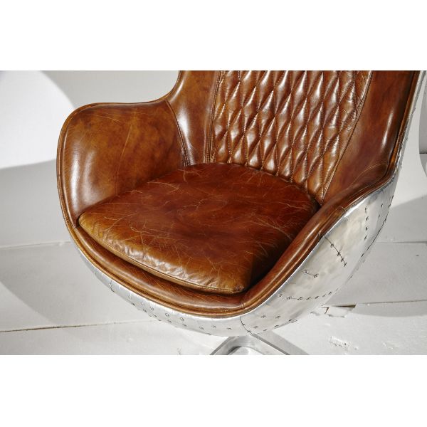 Vintage Top Grian Real Leather Office Desk Chair Aluminium Back Metal Base