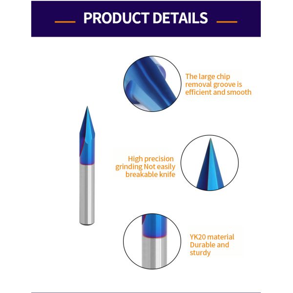 1/4 Shank Blue Coating V Type Solid Carbide Wood Cutter Tools Customizable OEM Engraving Router Bits for Woodworking