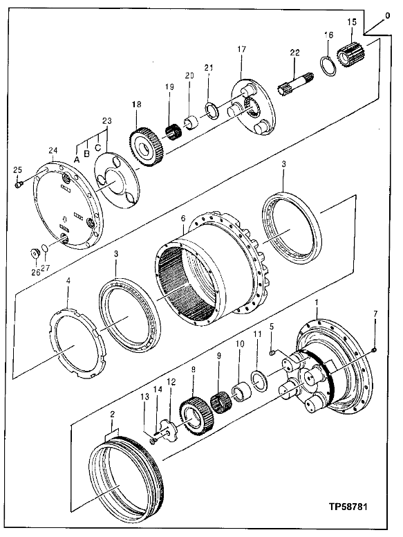 0693015 Eixo do engrenagem de accionamento Peças sobressalentes de escavadeiras Deere para PC130-8