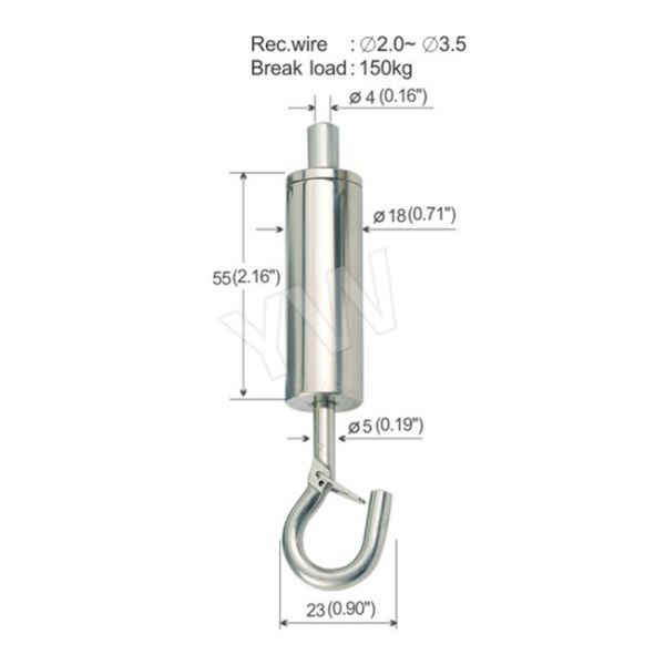 Large Hook Aircraft Cable Suspension Systems / Brass Cable Gripper Nickel Color