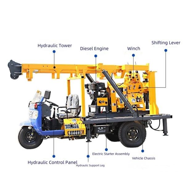 Triciclo rural 200M Estación de perforación de pozos de aguas profundas