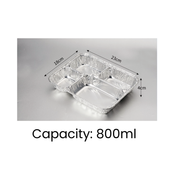 Highly Durable Pulp Moulding 4-grid Aluminum Foil Lunch Box for Reusable Packaging