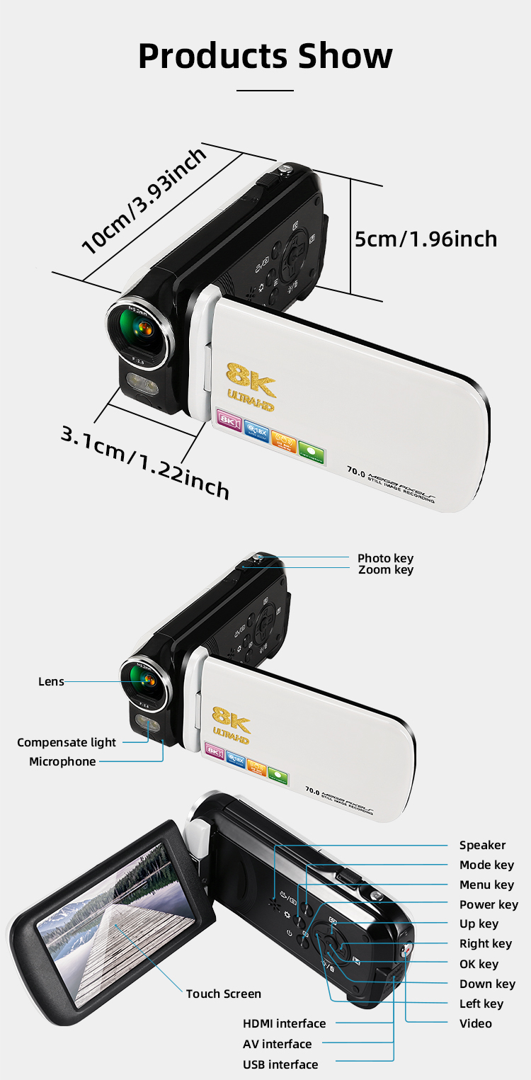 8K 70MP Professional Video Camera with 18X Zoom Anti-Shake WiFi Ideal for Vloggers Photographers and Beginners As Christmas Gift