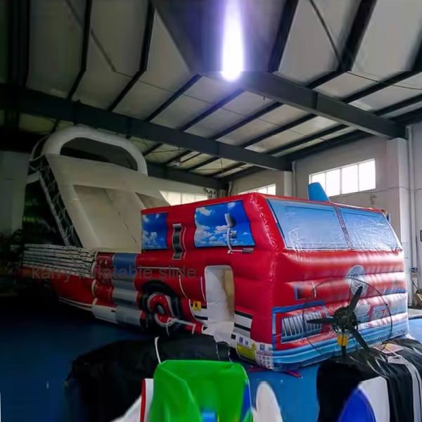Large Fire Truck Inflatable Dry Slide for Commercial Party Rental Repair Kits Included
