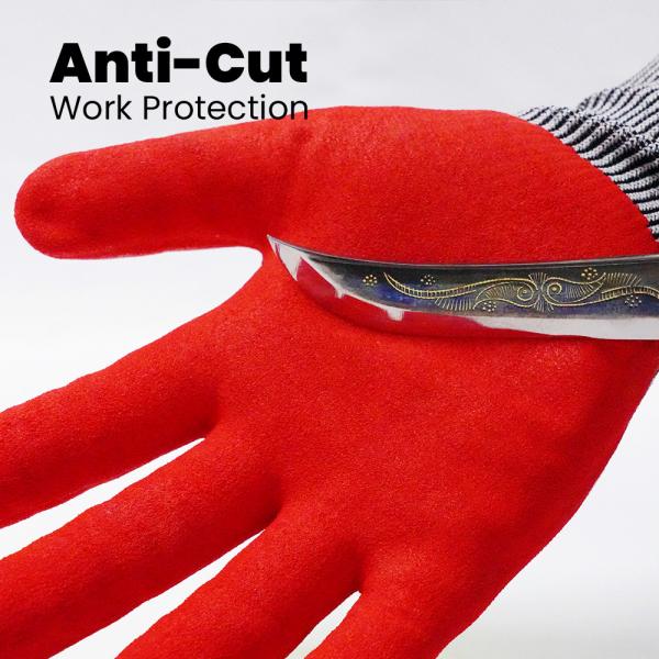 Des gants TPR de qualité industrielle, de couleur rouge sableux et nitrile, avec une protection contre les chocs et des performances antidérapantes améliorées.