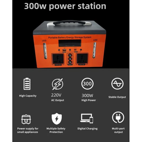 300W Off-Grid Solar Mobile Device Charging Station with 12V DC Output Correction Wave