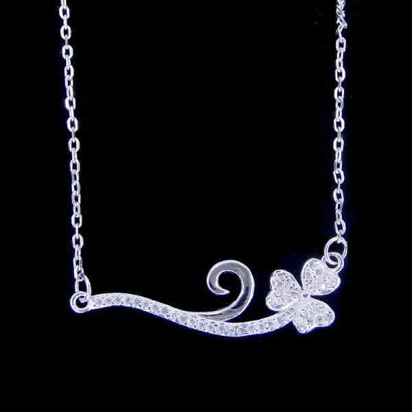 925 Silver Cz Stone New Jewellery Design White Gold Christmas Tree Shape Necklace