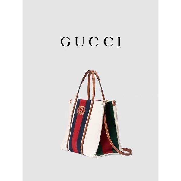 Холста хлопка Gucci сумка Tote белого мини голубая Striped блокируя g