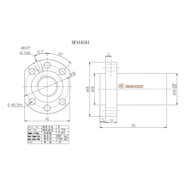 Vis à billes de précision TBI SFA1616 16mm pour robots chirurgicaux