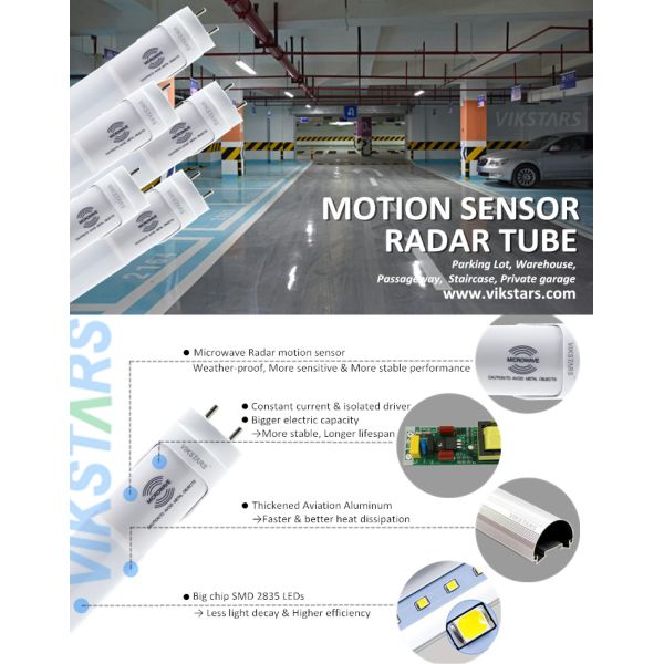 Свет трубки СИД SMD2835 CRI80 T8 умный с ярким датчика 120lm/w PIR супер