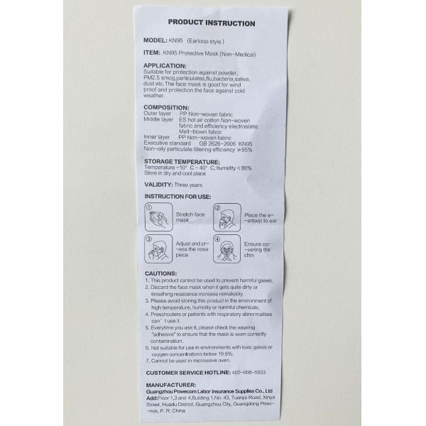 Best Quality Guangzhou Manufacturer Powecom Gb26262006 Kn95 face mask with EUA WHITE LIST