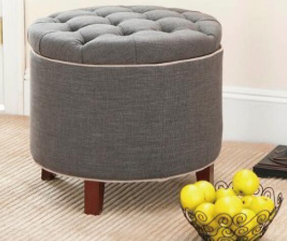 Round Living Room Storage Bench , Upholstered Storage Ottoman Bench