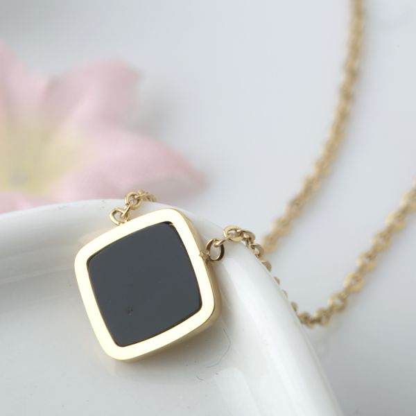 Black shell necklace, Stainless Steel Jewelry, Rhombus Shape Necklace women jeweller