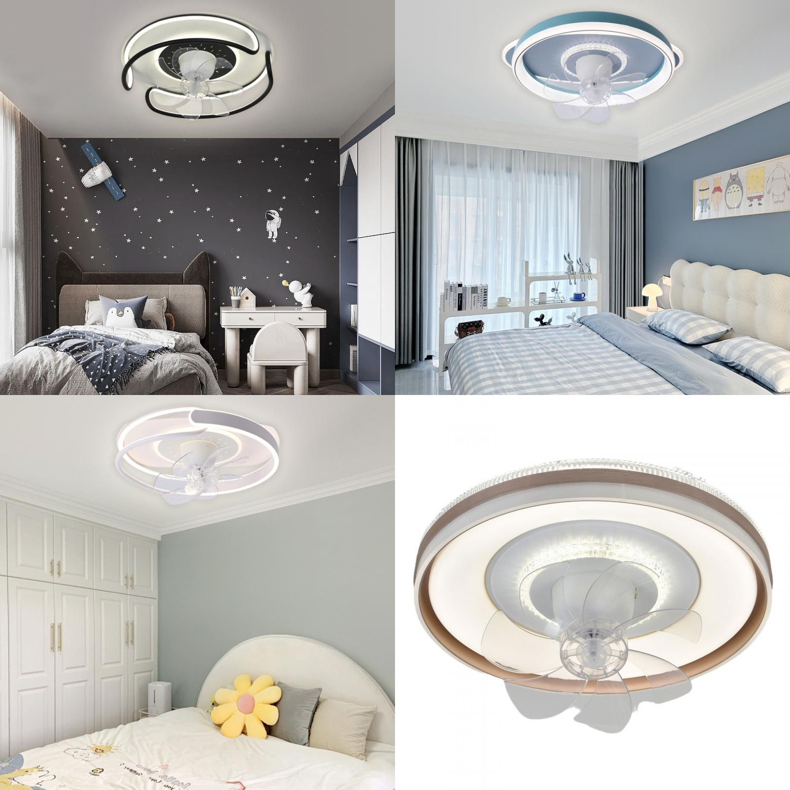 Mayorista   Lámpara de ventilador de dormitorio creativa simple, comedor, moda, cálida y cómoda, tres colores disponibles, luz de ventilador de comedor redonda