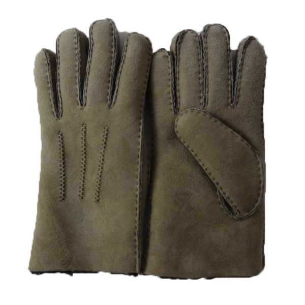 Spanish Merino Sheepskin Double Face Leather Winter Gloves Hand Sewn Men Gloves