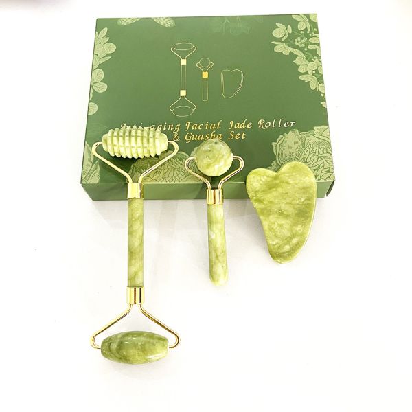 Custom Magnetic Box Packaging Skin GuaSha Naturel Massage Jade Roller for Face Neck Body