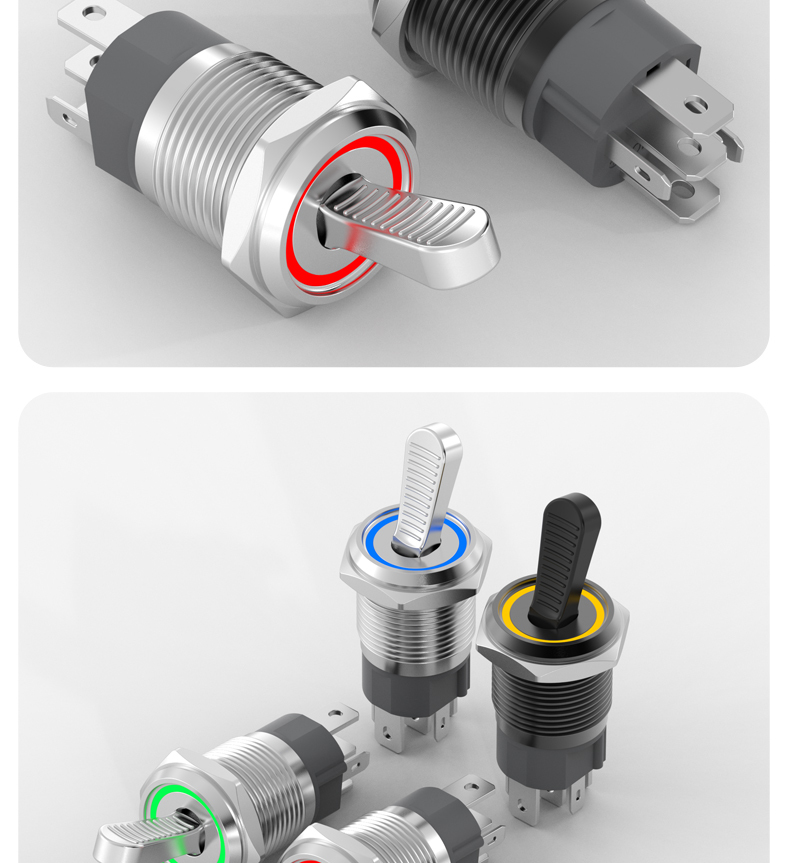 10A high-current rocker toggle switch with 2-speed and 3-speed self-locking, with light, metal, black with dual-color knob