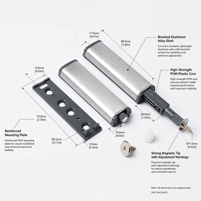 Push to Open Rebound Damper Concealed Automatic Door Opener for Cabinet Doors & Drawers No Handle Required