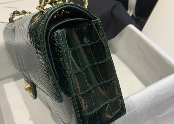 Classic Style Green Croc Crossbody Bag , 25.5cm Crocodile Skin Shoulder Bag