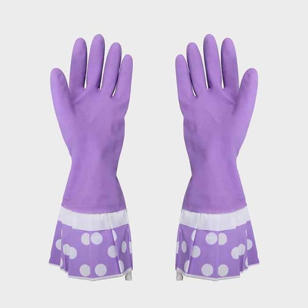 Purple Practical And Beautiful  Extra Long Sleeve Rubber Gloves  With Beautiful Patterns