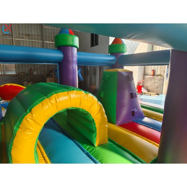 Commercial Rainbow Inflatable Bounce House Castle with Obstacle Course Fun Park