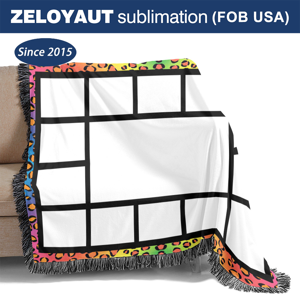 ZELOYAUT Sublimation Blankets rainbow Leopard Print Blanket 100% Polyester Diy Single-sided Printed Bed Sofa Custom Blankets.