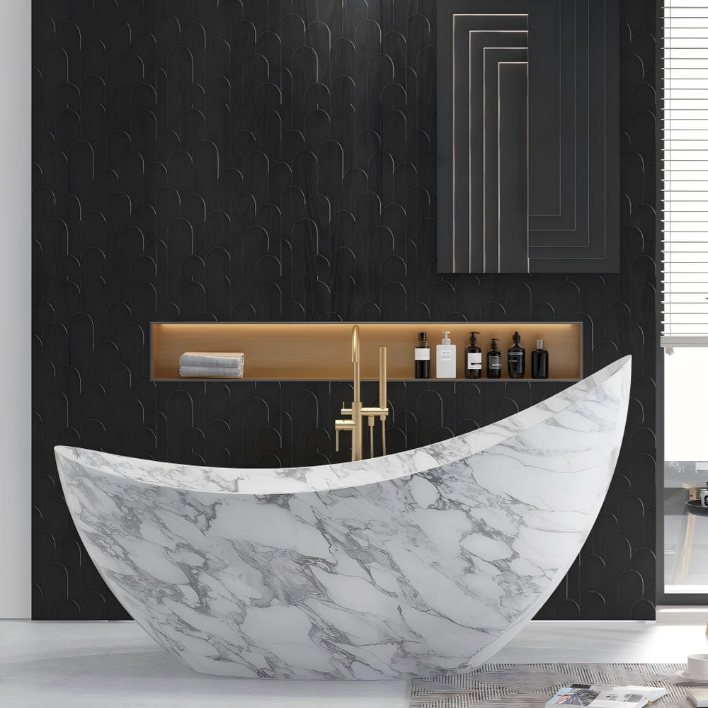 ATH Resin Freestanding Curved Solid Surface Bathtub Outdoor Heat Retention