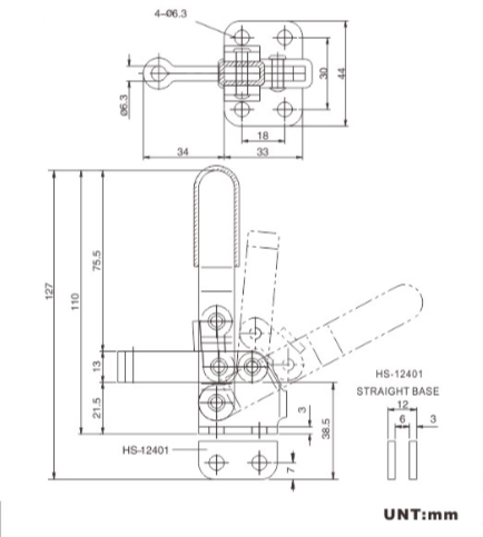 Small Pull Action Toggle Clamp 11401 Holding Force 100kgs Flanged Base
