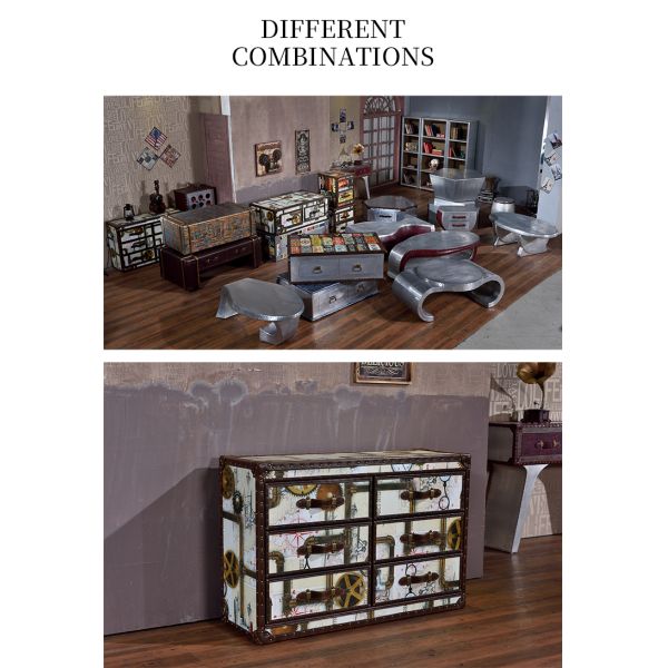 Nidea #8517 Vintage Antique Rustic Luxury Classic Chest Cabinet with Hand-Painted Design Patterns, 6-Drawer Living Room Cabinet