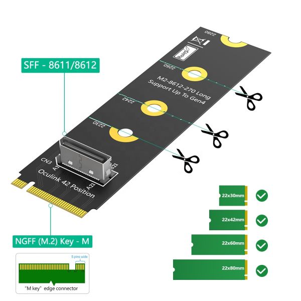 M.2 NVMe PCI-e 4.0 X4 to OcuLink SFF-8612 Adapter with 64Gbps Data Transfer and NVMe 1.2 Support