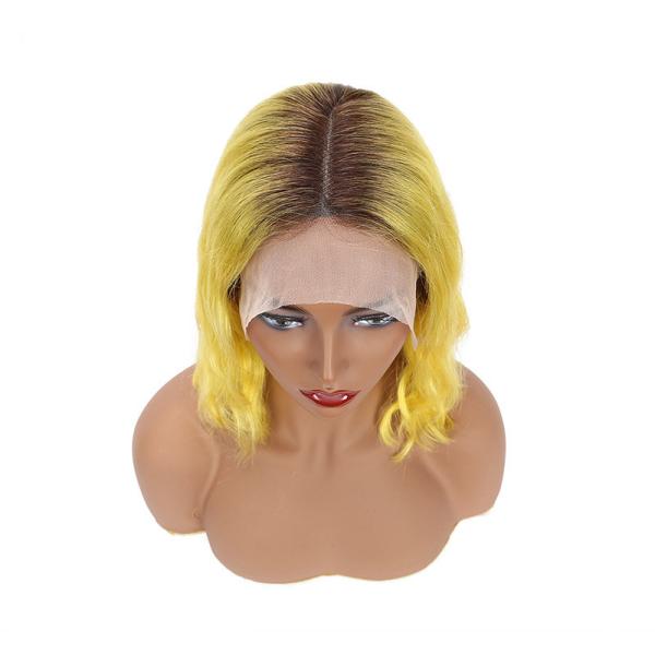 Thick Lace Frontal Bob Wigs Human Hair 1b / Yellow Body Wave Wig