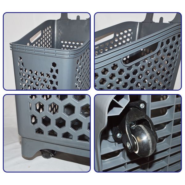 4- Cesta de compras gris del supermercado de las ruedas, cestas de compras al por menor más grandes